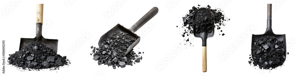Hand shovel for coal and ash isolated on transparent background, Set of