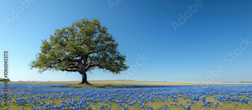 Obraz na płótnie Lone Tree in a Field of Bluebonnets w salonie