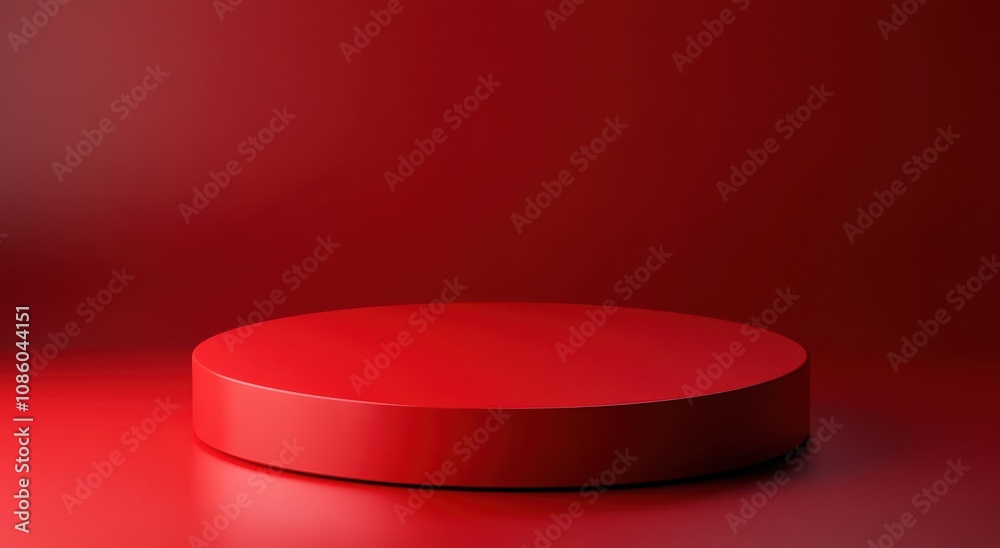 Minimalist red geometric backdrop featuring circular podium with soft shadows Minimalist red geometric backdrop featuring circular podium with soft shadows