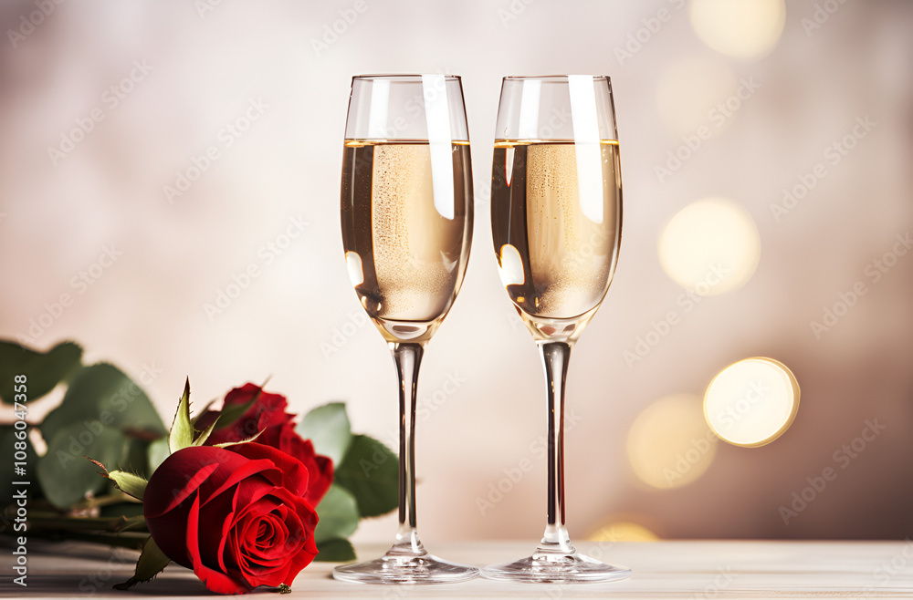 two glasses of champagne with roses two glasses of champagne with roses