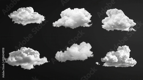 Set of white clouds isolated on black background
