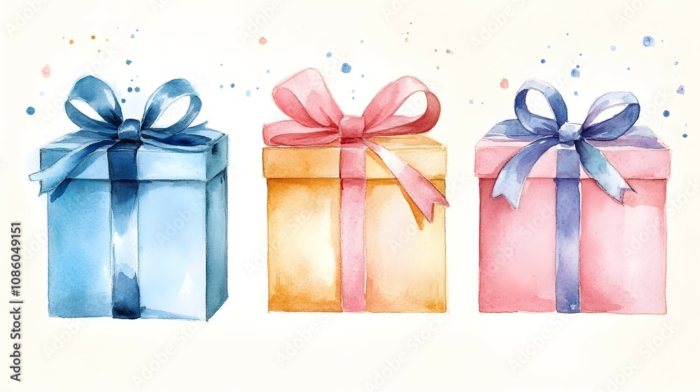watercolor. Gift box set white background celebration anniversary. watercolor. Gift box set white background celebration anniversary.