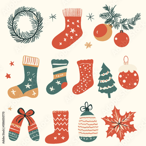 Vector set of cute Christmas Elements concepts