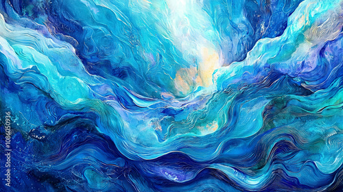 Wallpaper Mural Abstract celestial waves with blue and turquoise tones, intricate fluid motion Torontodigital.ca