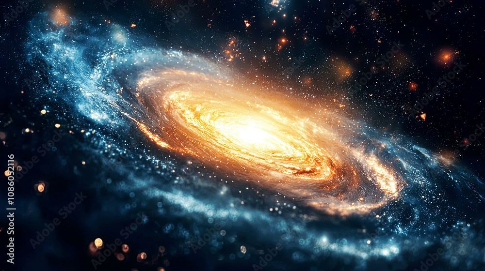 Obraz premium Abstract galaxy with fluid blue waves, cosmic swirl, ethereal atmosphere