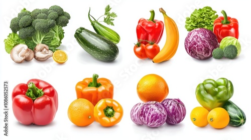 Collection with different fruits and vegetables