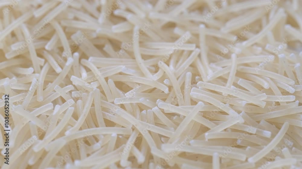 Top view, macro. Pile of uncooked vermicelli pasta. Slider shot. Shallow depth of field, selective focus. Pasta dishes, Mediterranean food, Italian cuisine, cooking concepts. 4k Top view, macro. Pile of uncooked vermicelli pasta. Slider shot. Shallow depth of field, selective focus. Pasta dishes, Mediterranean food, Italian cuisine, cooking concepts. 4k