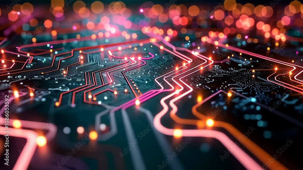 Exploring colorful circuits illuminated at night