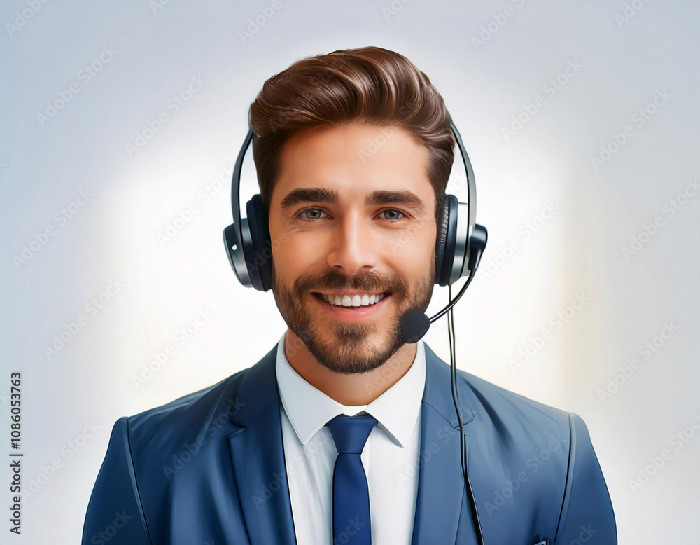 Customer Service Representation with Headset Icon and Smiling Face Customer Service Representation with Headset Icon and Smiling Face
