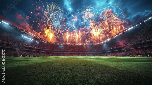 Stadium Fireworks Night Soccer Game Celebration