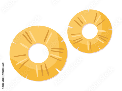 Two pineapple rings. Fruits, healthy food, proper nutrition. Vector illustration