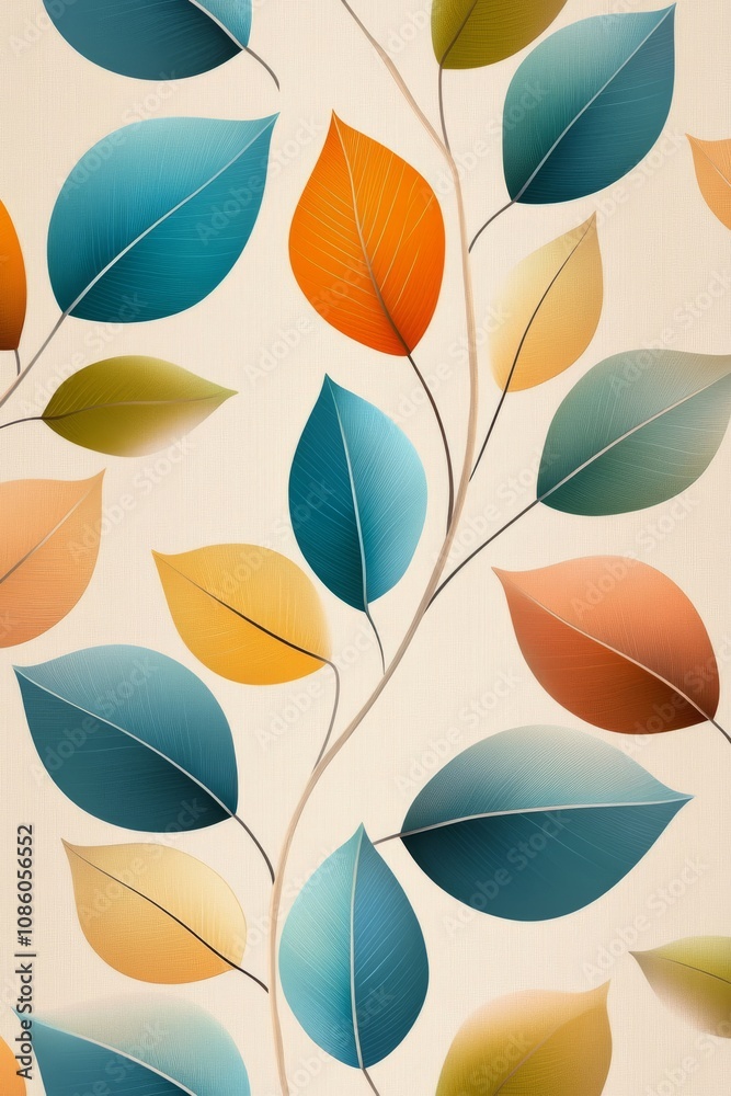 Beautiful arrangement of blue and cream leaves on a soft background in a modern design Beautiful arrangement of blue and cream leaves on a soft background in a modern design