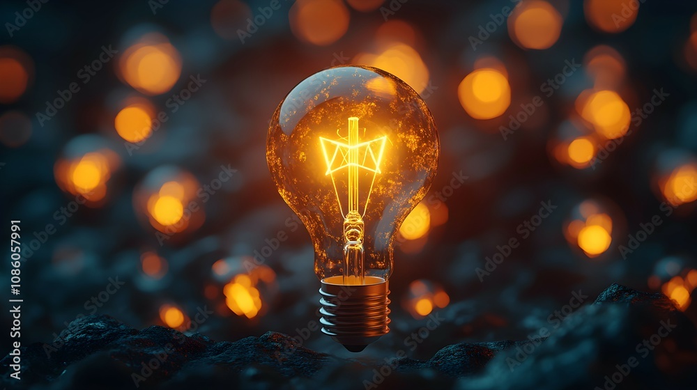 One of Lightbulb glowing among shutdown light bulb in dark area with copy space for creative thinking , problem solving solution and outstanding concept by 3d rendering technique. One of Lightbulb glowing among shutdown light bulb in dark area with copy space for creative thinking , problem solving solution and outstanding concept by 3d rendering technique.