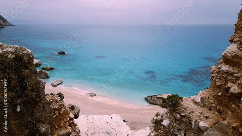 Soft turquoise wave on the coast, Cala Goloritz beach, Mediterranean sea. photo