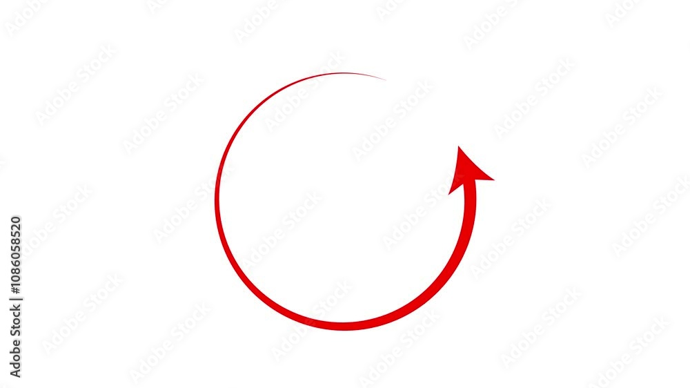 Red arrow rotating on white background.