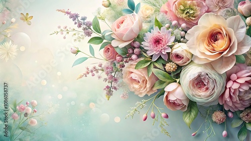 Delicate floral arrangement with pastel hues and intricate details, living room, bedroom, soft