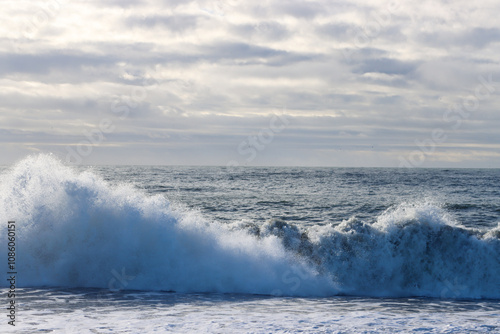 Waves Crashing on Black Sand Beach