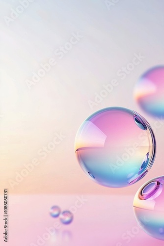 Colorful soap bubbles floating gracefully in soft pastel light during a serene moment