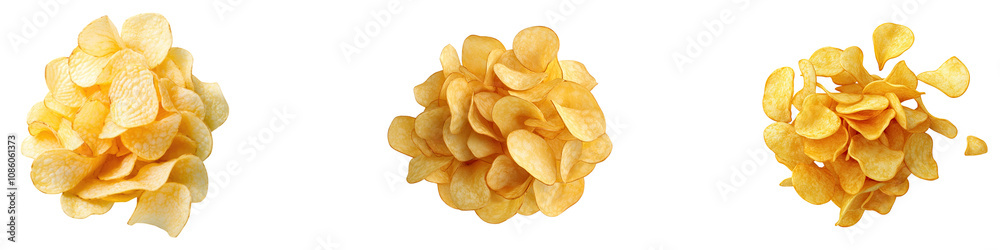 Potato chips isolated on transparent background, Set of Potato chips isolated on transparent background, Set of