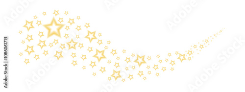 Flying golden stars blurred, sparkling Christmas confetti. Magical shining stars. Glittery holiday background. Vector illustration.
