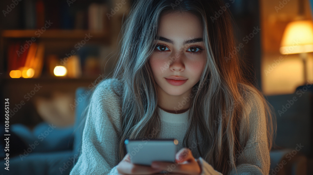 Close up girl pointing finger on screen smart phone on blur background text mobile. Close up girl pointing finger on screen smart phone on blur background text mobile.