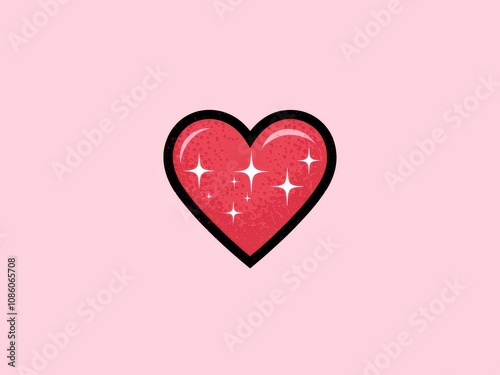 Red Heart Illustration with Sparkles on a Pink Background