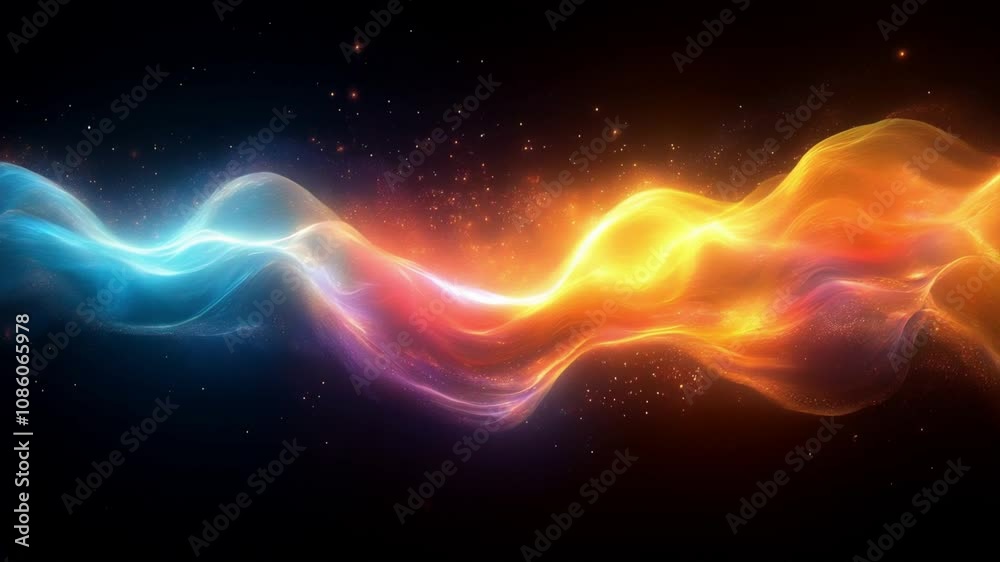 Vibrant, flowing waves of light and color, interspersed with sparkling particles, create a dynamic and energetic abstract visual. Vibrant, flowing waves of light and color, interspersed with sparkling particles, create a dynamic and energetic abstract visual.