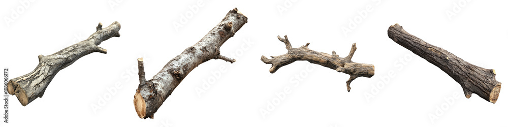 Raw bough isolated on transparent background, Set of Raw bough isolated on transparent background, Set of
