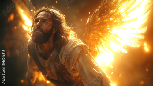 Jesus Christ with wings of angel after he resurrected from dead