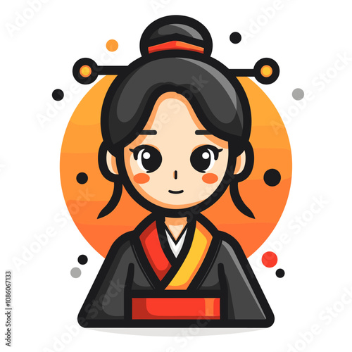 Cute kokeshi japanese girl character vector illustration.