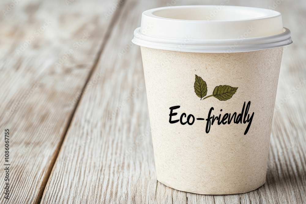 A close-up of an elegant biodegradable coffee cup adorned with an A close-up of an elegant biodegradable coffee cup adorned with an
