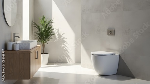 Stylish interior of modern bathroom with toilet bowl