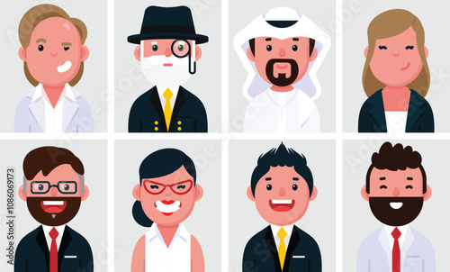 Set of flat portraits of business people. Collection of colored cartoon characters woman and man, profiles picture, vector illustration.
