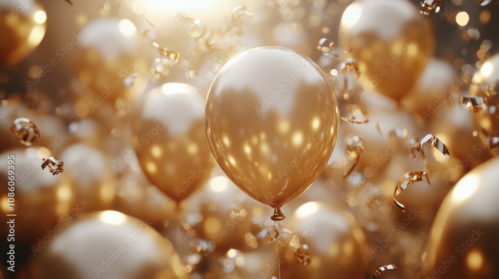Elegant party with soft lighting and golden balloons Elegant party with soft lighting and golden balloons