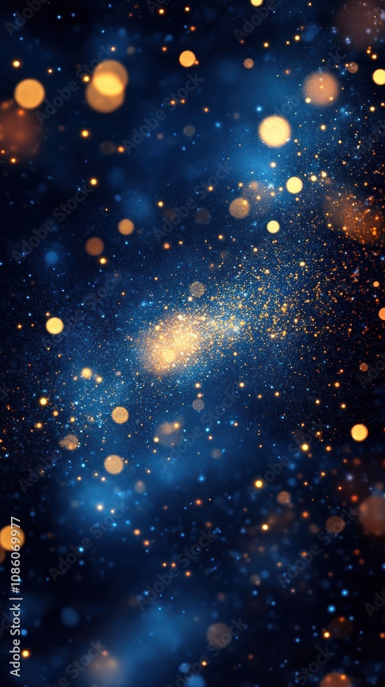 Naklejka premium Ocean blue background with golden bokeh lights