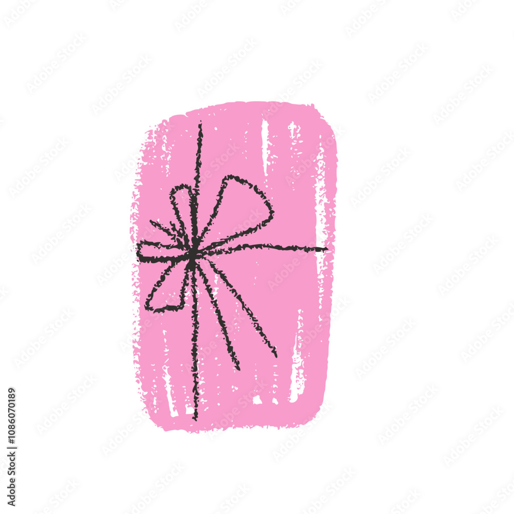 Crayon gift box. Valentine day pink decoration. Coquette doodle style. Vector illustration isolated on white background Crayon gift box. Valentine day pink decoration. Coquette doodle style. Vector illustration isolated on white background