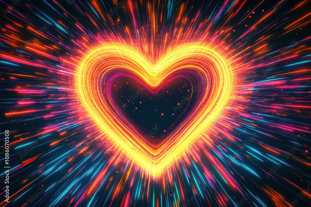 Radiant neon heart with abstract light trails Radiant neon heart with abstract light trails