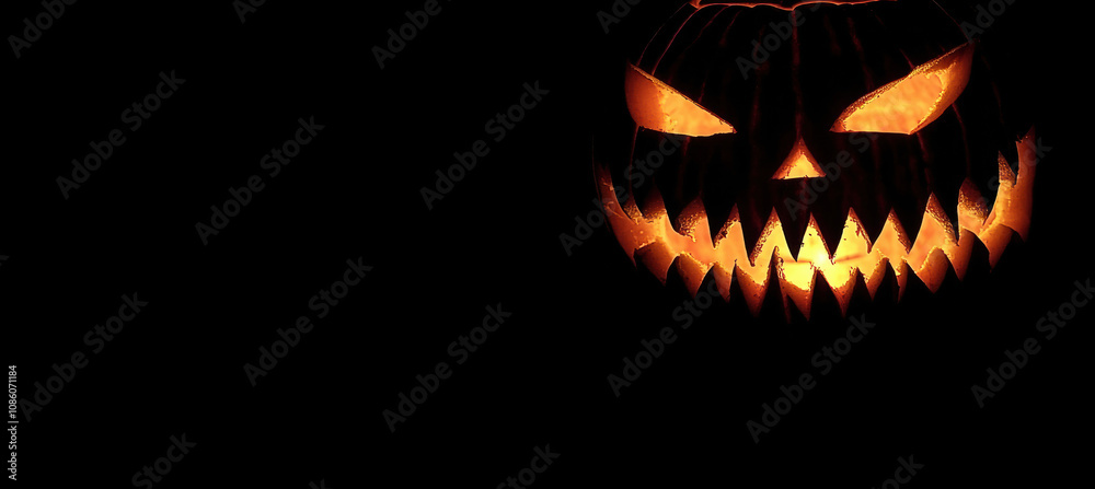 Halloween pumpkin with fangs on black background Halloween pumpkin with fangs on black background