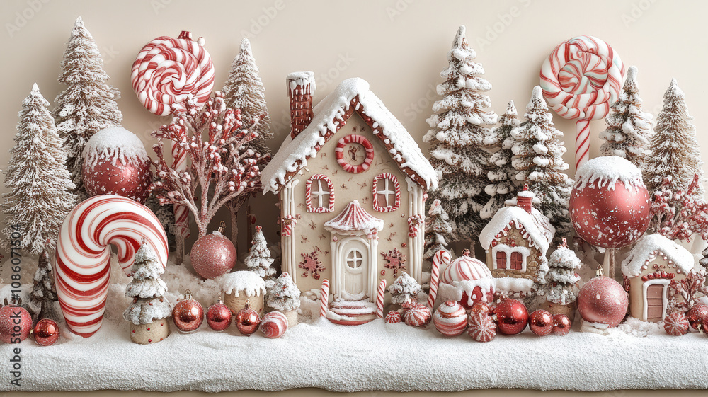 Obraz premium Whimsical Holiday Scene with Candy and Snow