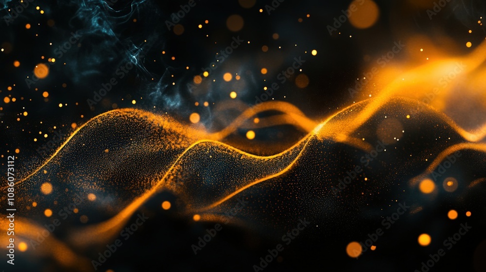 Abstract Wavy Particle Field with Glowing Orange Lines and Bokeh Abstract Wavy Particle Field with Glowing Orange Lines and Bokeh