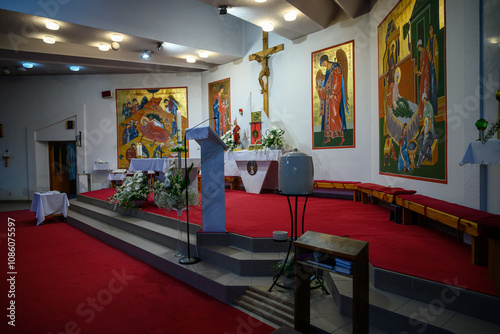 Canvas Print View of altar Inside of church in Dlhe Diely, Karlova Ves, Bratislava