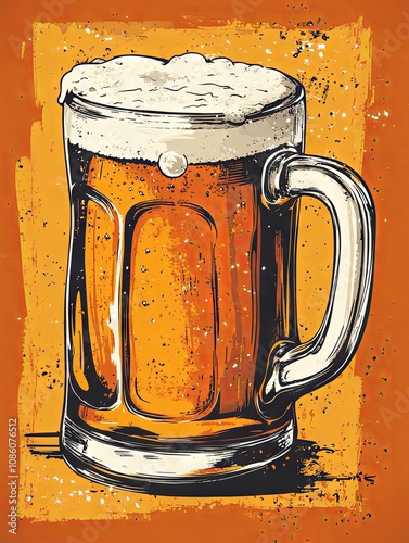 Vintage Illustration of a Frothy Beer Mug photo