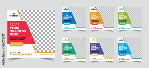 Business Social Media Poster Layouts with Various Colors. Editable and Attractive poster design vector with photo collage. Usable for social media post, story and web internet ads, Digital Marketing.