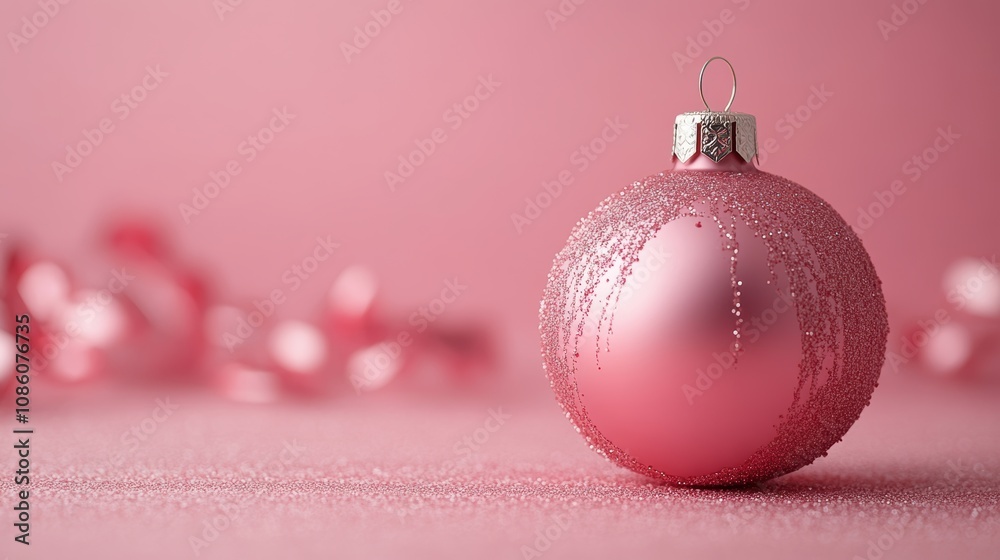Single pink christmas ornament on pastel background Single pink christmas ornament on pastel background