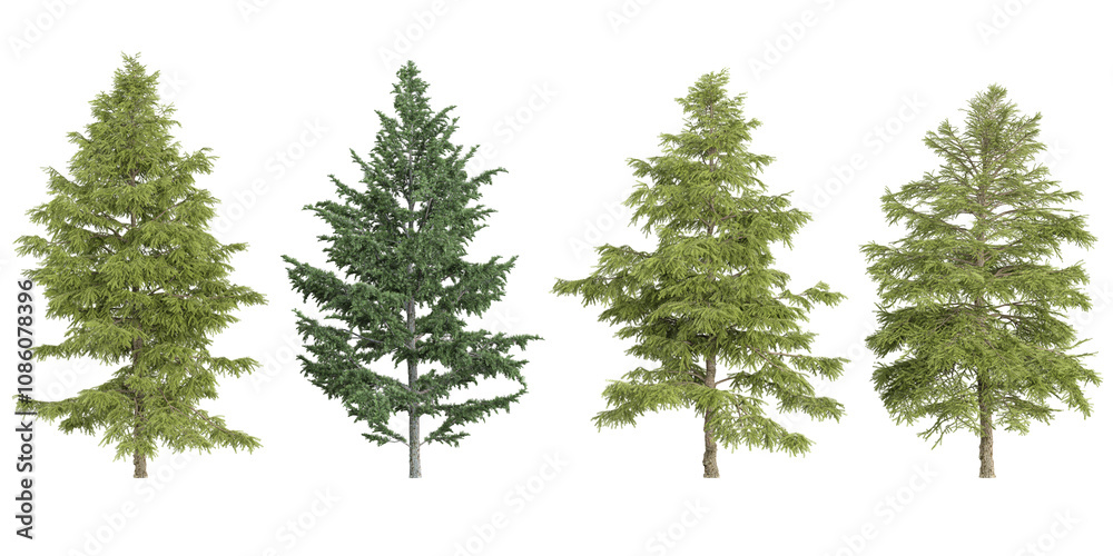 set of Cedrus trees on transparent background
