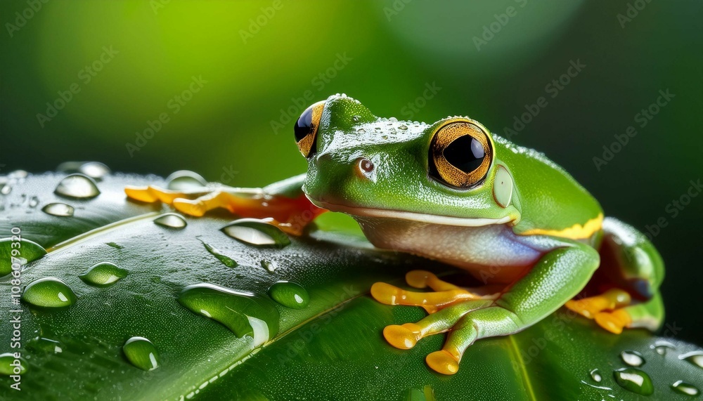 Naklejka premium green frog on a leaf
