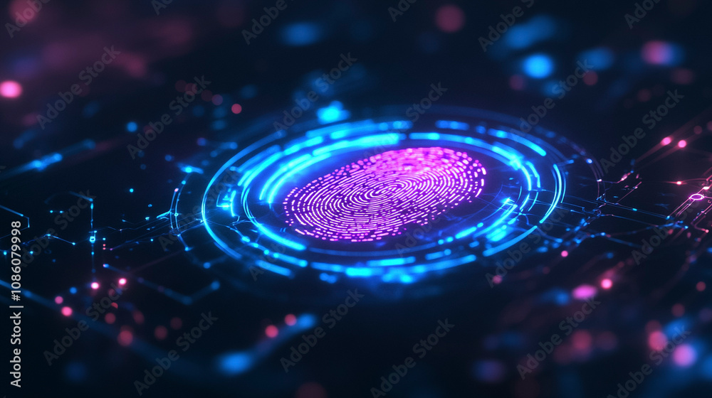 Holographic Fingerprint Icon, Biometric Security and Digital Identity Holographic Fingerprint Icon, Biometric Security and Digital Identity