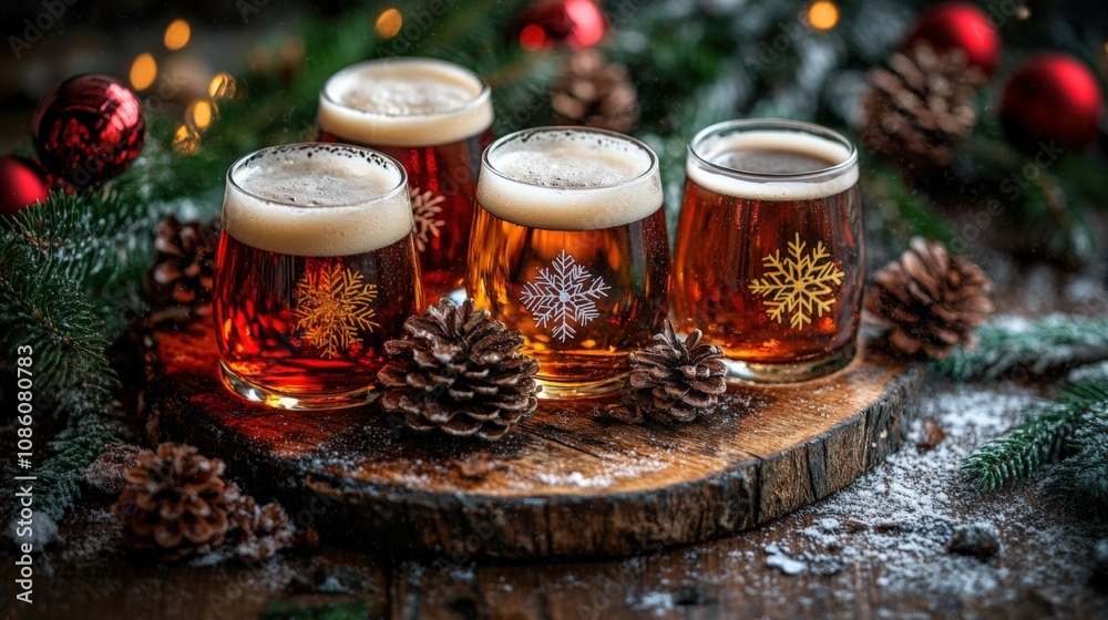 Festive Winter Beers with Pine Cones and Holiday Decorations Festive Winter Beers with Pine Cones and Holiday Decorations
