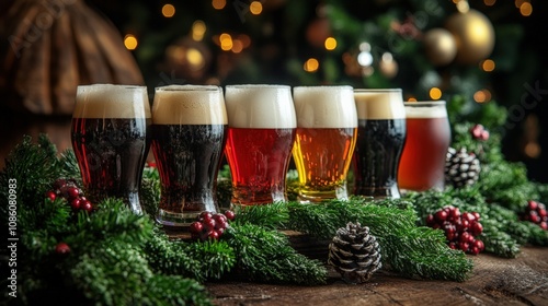 Festive Selection of Craft Beers Surrounded by Holiday Decor