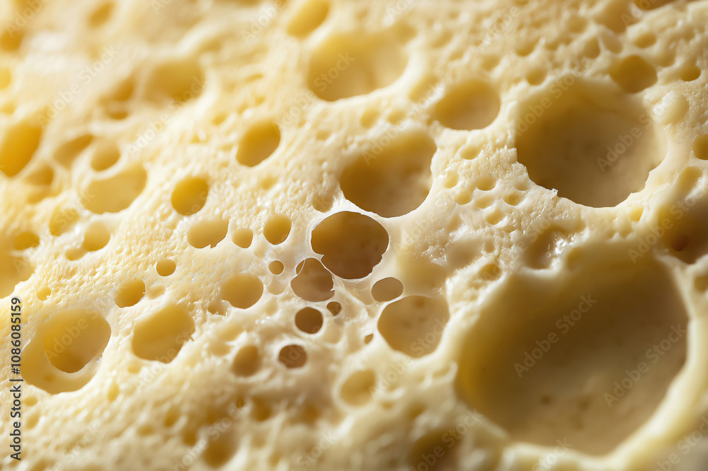 Close up of swiss cheese showing its texture and holes, creating an appetizing background